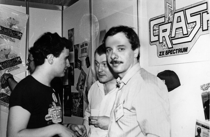 London Olympia, 1985 — Robin Candy (contributing writer; still a schoolboy), Graeme Kidd, (assistant editor, later editor Crash), Roger Kean