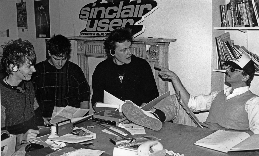 Zzap!64 editorial team: Julian Rignall, Gary Liddon, Gary Penn, Roger Kean being dictatorial