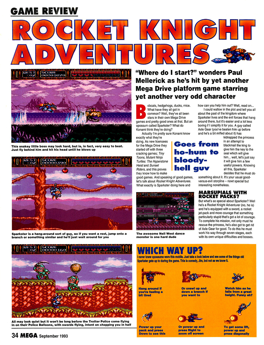 Rocket Knight Adventure, cómo convertir una Zarigüeya en héroe